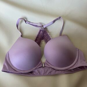 Lilac Victorias Secret Lavender Lace Back Women's Bra pushup front closure 34B